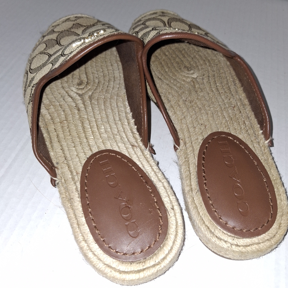 Coach G4841 Caley Signature Jacquard Espadrille Size 7- Khaki Saddle - Picture 3 of 5